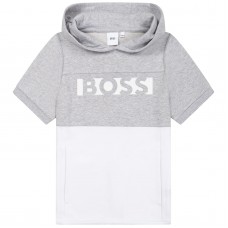 Hugo Boss Boys Hooded Short Sleeve T-Shirt - White/Grey
